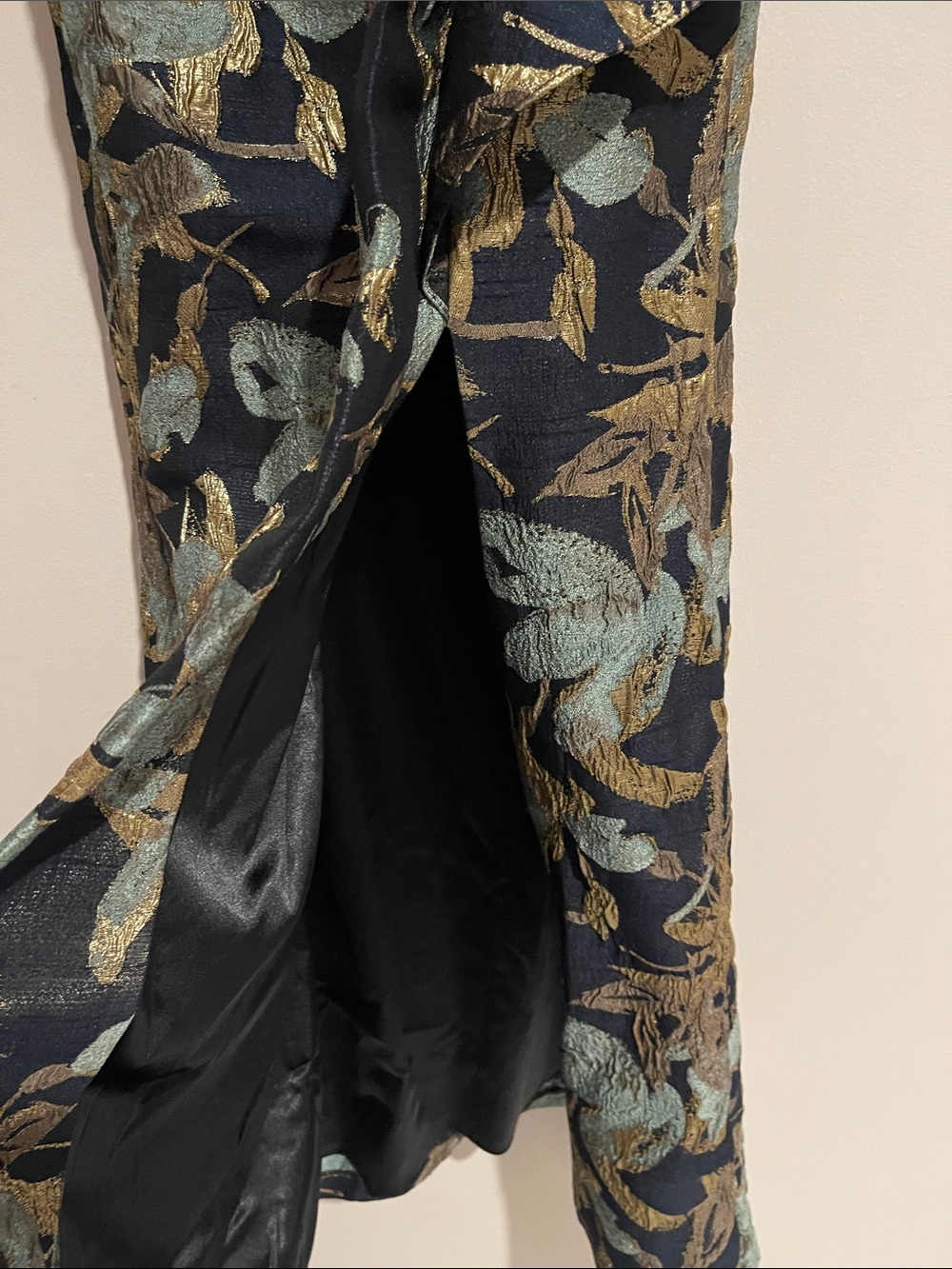 Adrianna Papell Black One-Shoulder Floral Jacquard Gown with Gold Accents - Picture 10 of 16
